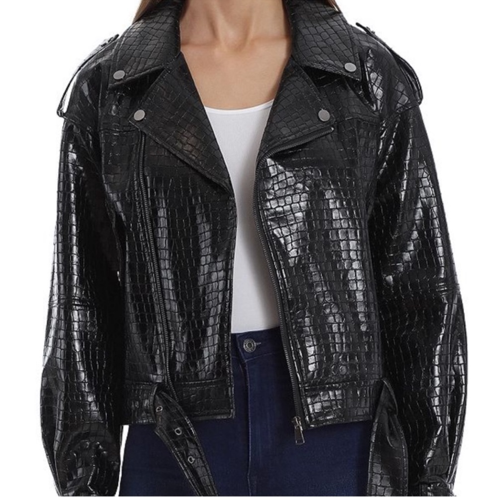 Bagatelle Black Leather Moto Jacket with Asymmetrical Zipper